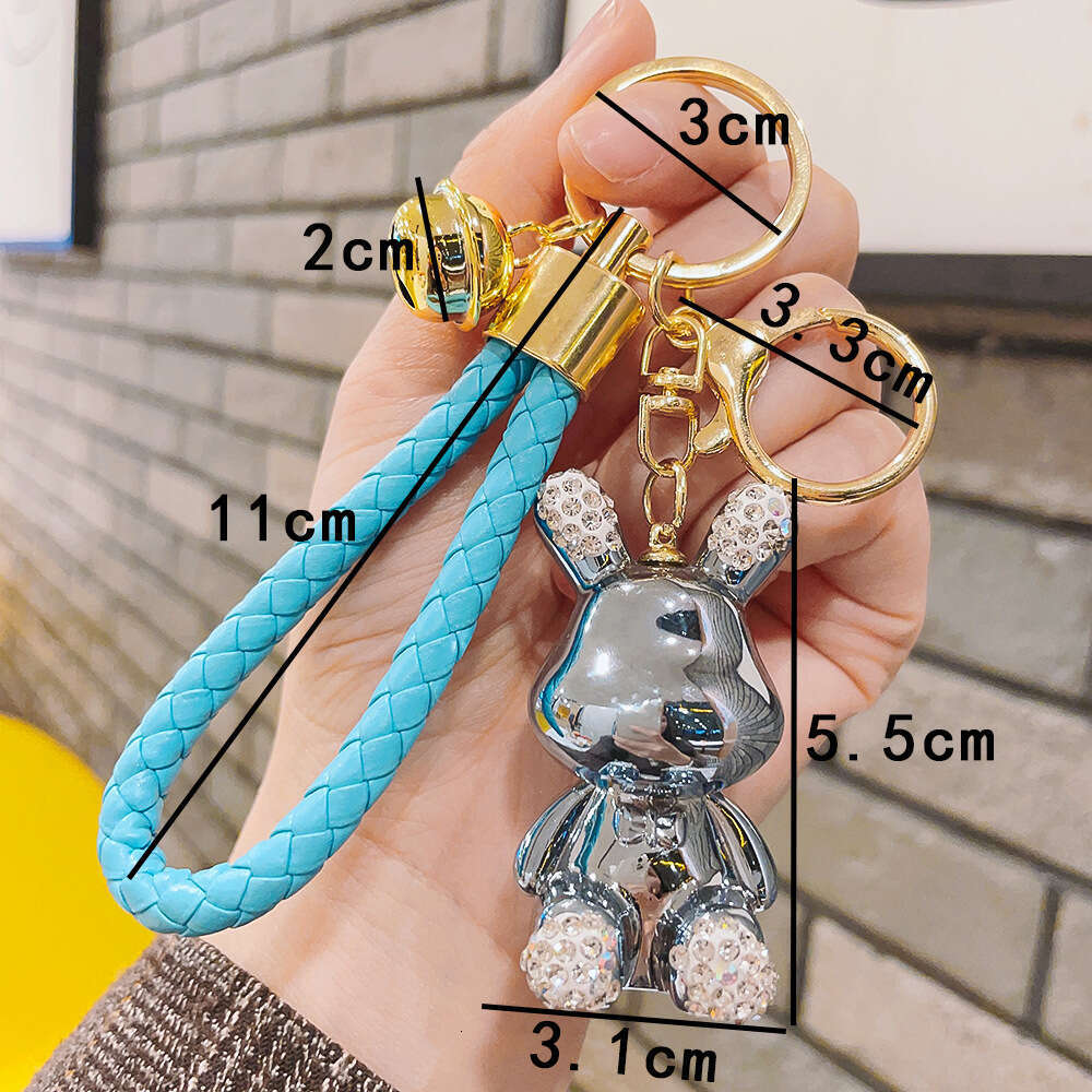 Exquisite Metallic Color Doll Electroplated Point Drill BV Braided Rope Bow Tie Rabbit Keychain Women's Bag Pendant Gift