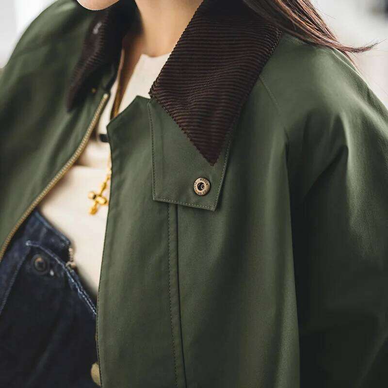 Designer Clothing 2025 Maden Retro Women's Corduroy Patchwork Jacket Green Casual Lapel Spey Hunting Jackets For Spring With Zippered Front Outer