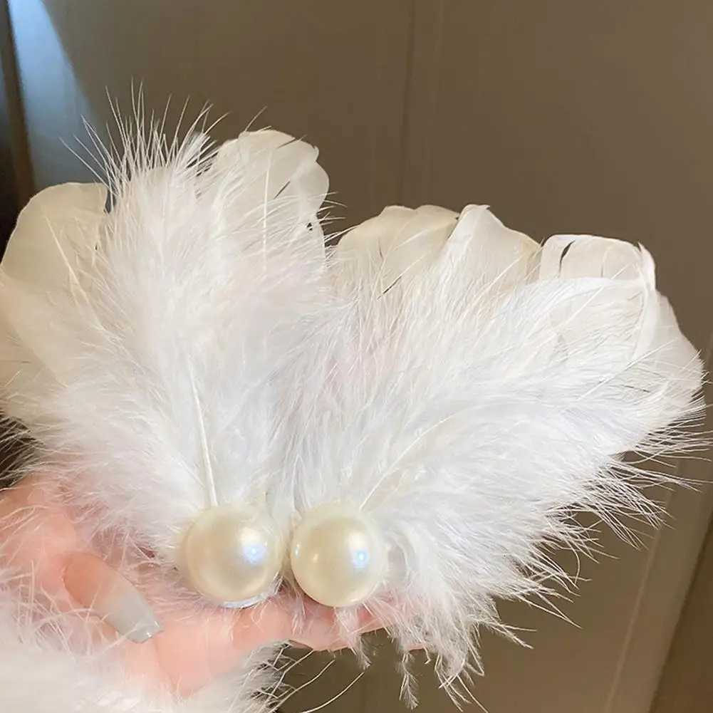 2pcs White Swan Feather Hairpin Headwear Ballet Style Stage Performance Side Clip Girl Party Faux Pearl Accessories Hair Clips Z250729