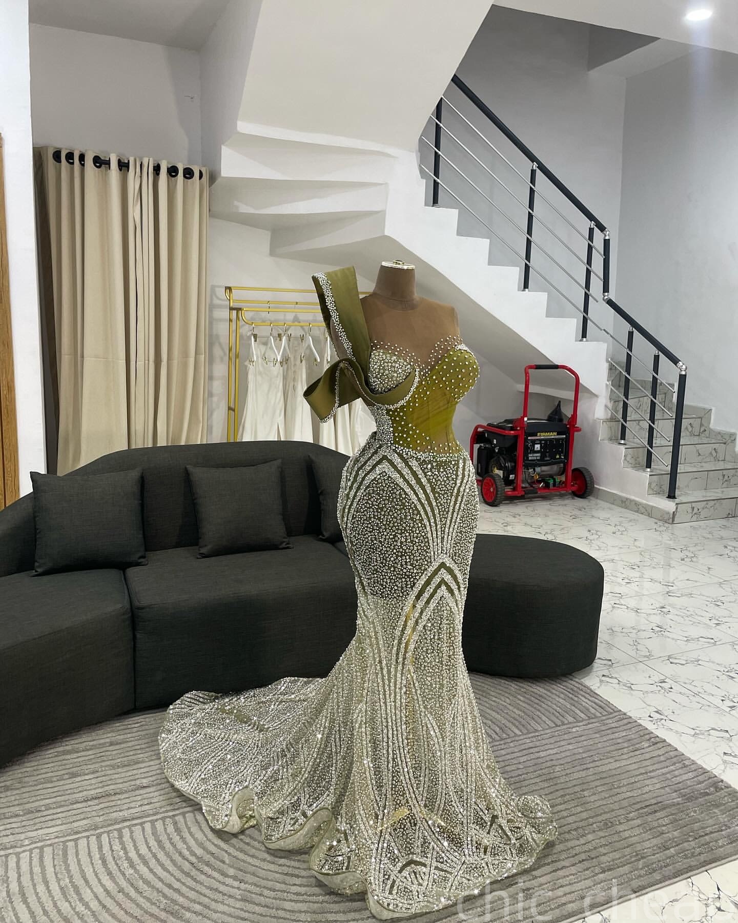Mermaid Olive Green Prom Dresses 2025 Beaded Crystals Sheer Neck Evening Formal Party Second Birthday Engagement Gowns Plus Size Dress For Special Occ