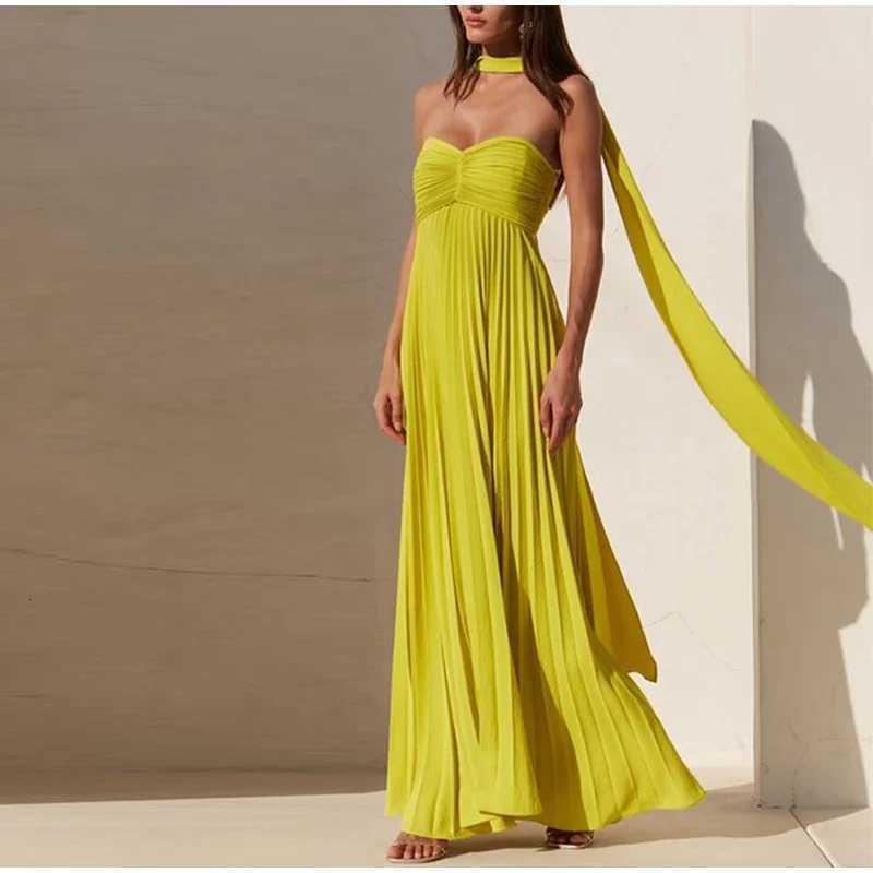 Elegant Strapless Ribbon Long Dress Women Sexy Sleeveless Backless Pleated Party Dresses dresses for women Sexy Evening Gowns Z250728
