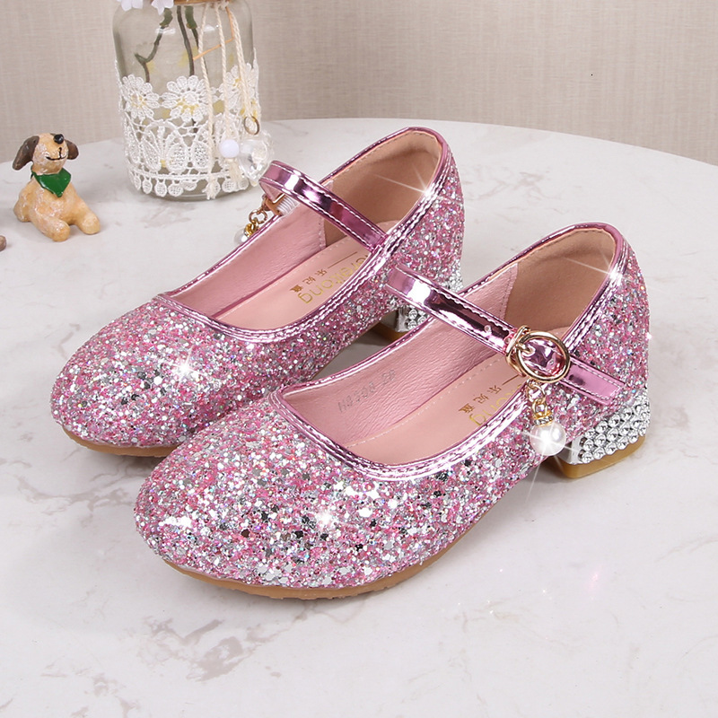 Girls' Princess Dress Silver Crystal Summer Children's High Heels Catwalk Show Performance Leather Shoes ddmyshoesvip