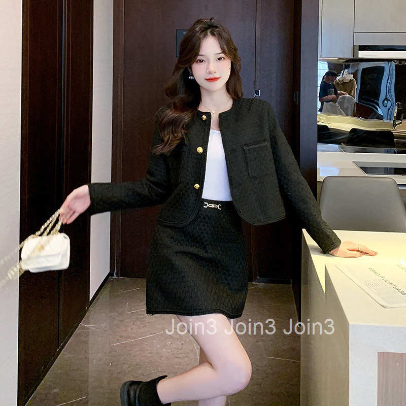 Korean Version Petite Height-Enhancing Set for Women Autumn New Stylish Short Jacket and Skirt Two-Piece Set Internet Celebrity Book