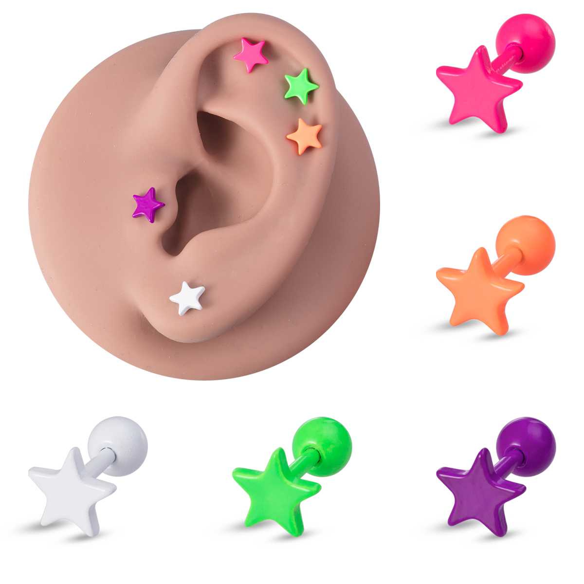 Baking paint stainless steel pentagonal star earrings, body piercing earrings, jewelry wholesale