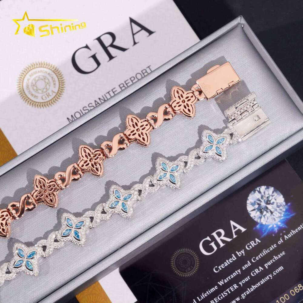 New Design Iced Out Color Cuban Chain Sterling Sier Moissanite 15mm Bracelet Hip Hop Men's Jewelry