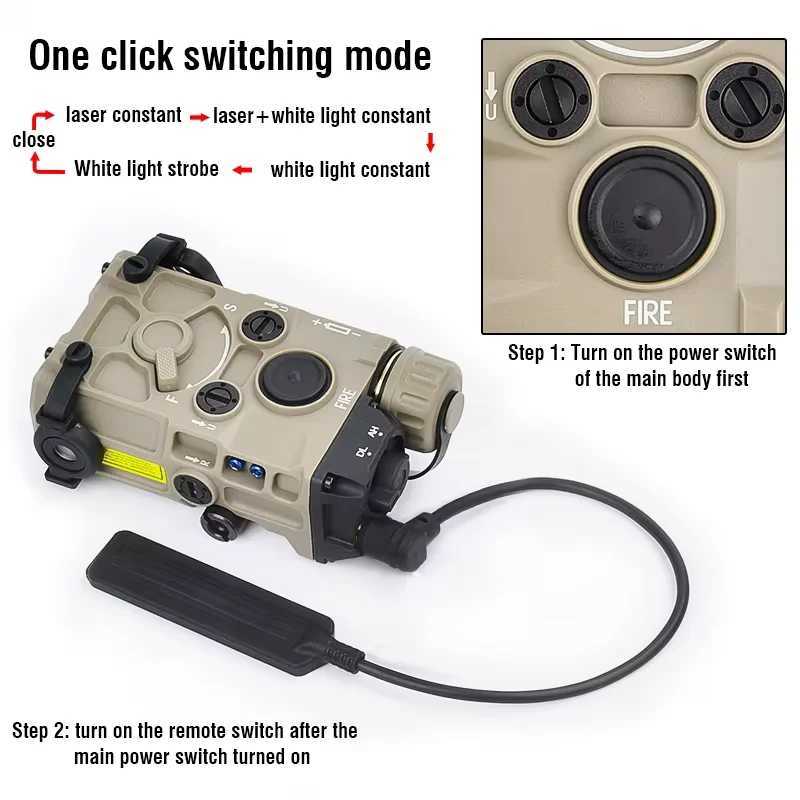 20MM Rail Tactical OGL Hunting Weapon Flashlight Red/Green/Blue Laser Strobe White LED Spotlight NO IR Scout Light R250728
