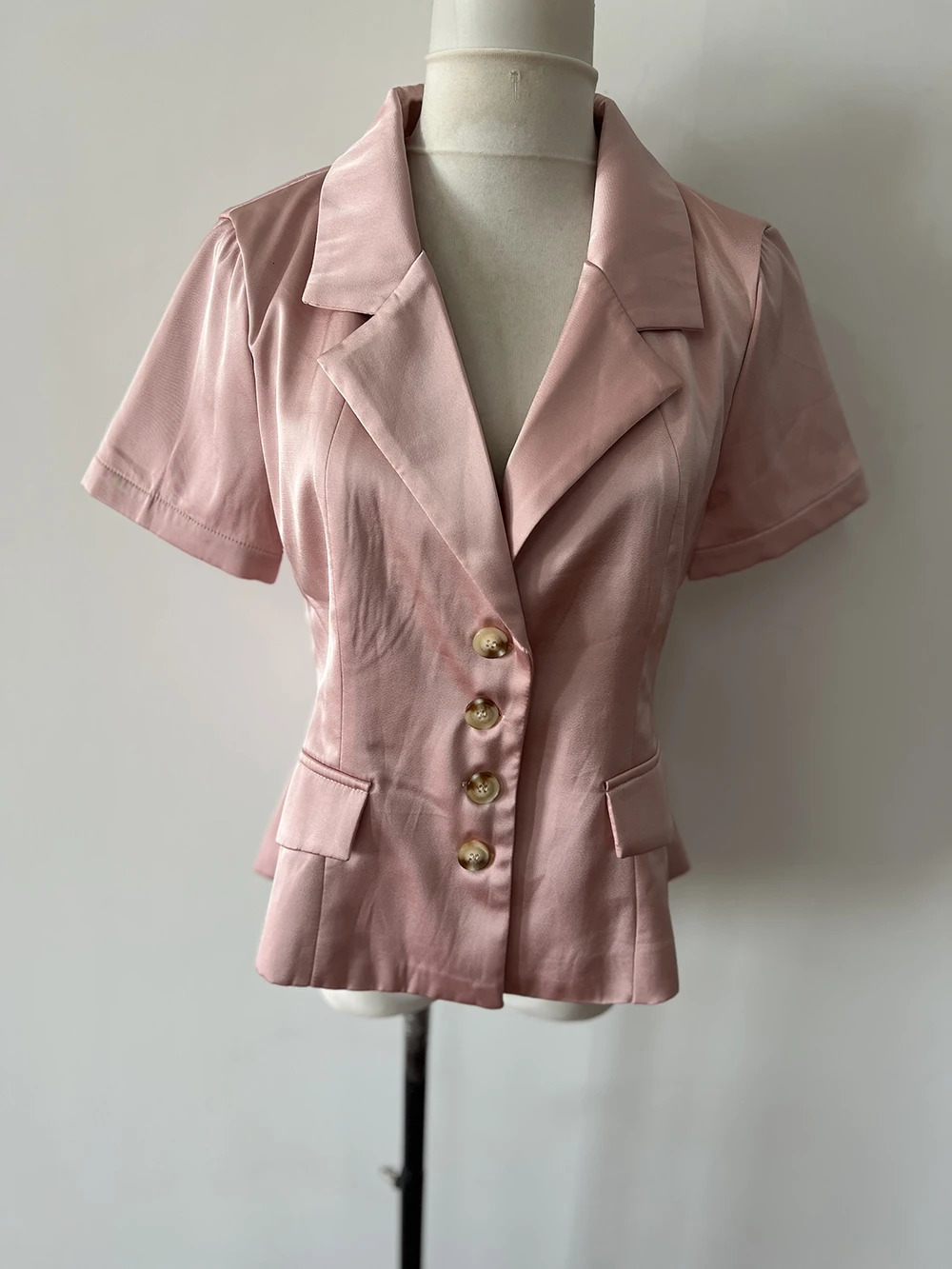 French Highend Suit Women Coat Summer y Fashion Waist Cinching Slimming Short Sleeve Pink Blazer Tops 250715