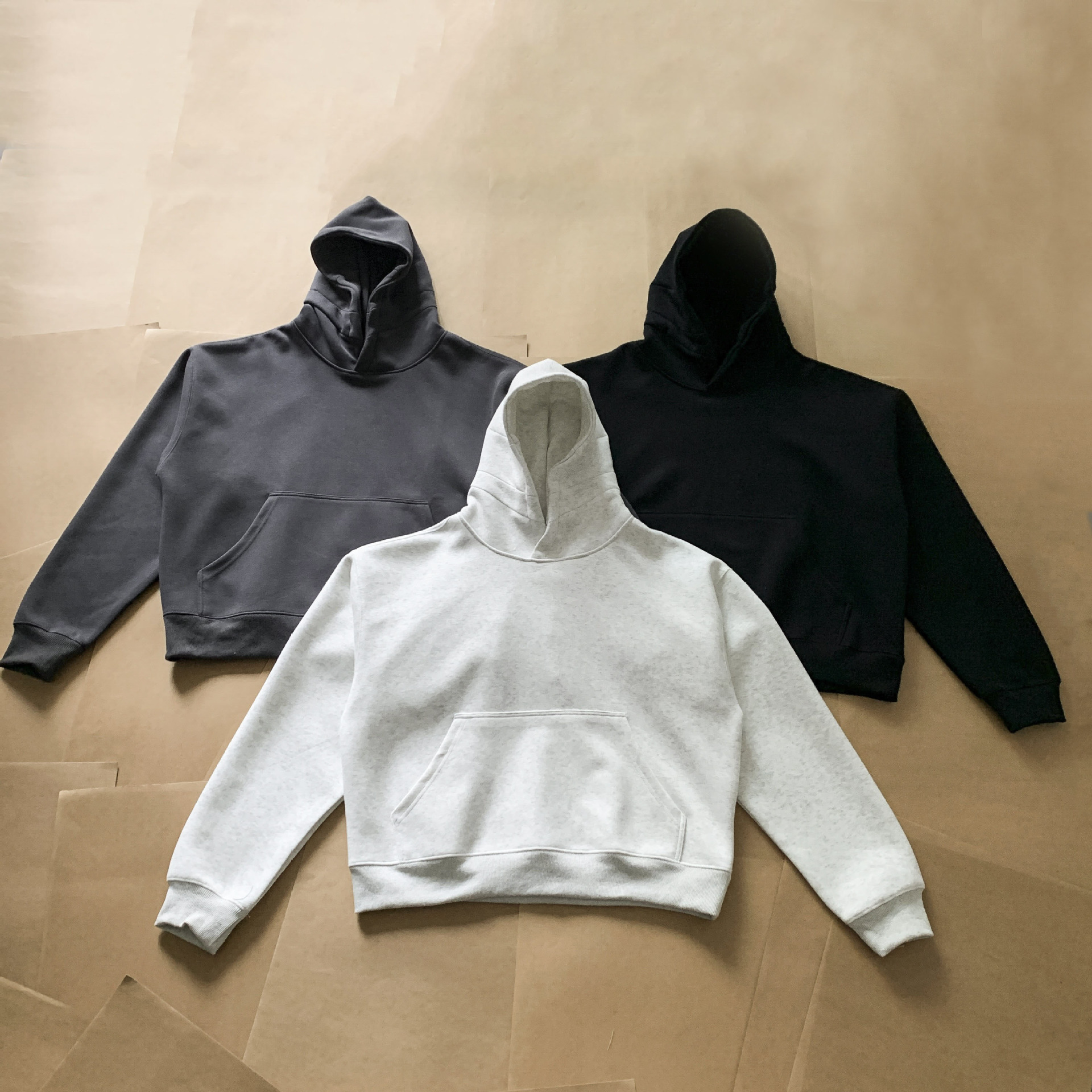 Auticup Spring American Casual Box Cut Hooded Sweatshirt Unisex Loose Solid Color Multi-purpose