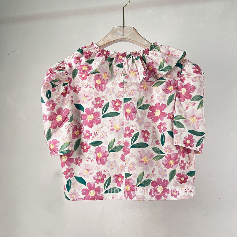 Socialite Little Fragrance Shirt for Women Summer New Korean Chic Short Sleeve Shirt with Ruffled Flower Top Short Style