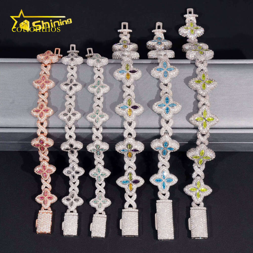 New Sier Marquise Clover Hip Hop Moissanite Infinity Chain Bracelet