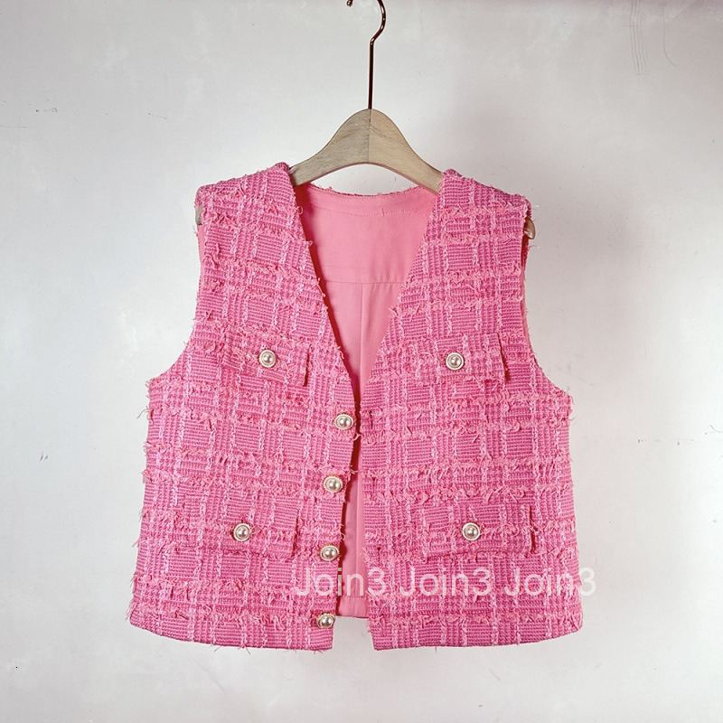 Summer New Style Socialite Elegant V-Neck Tweed Vest High-End French Short Vest Women