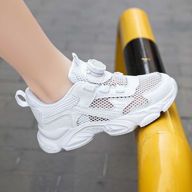 Single Spring Summer Breathable Mesh Boys and Girls White Sneakers Black Elementary School Children's Campus Shoes