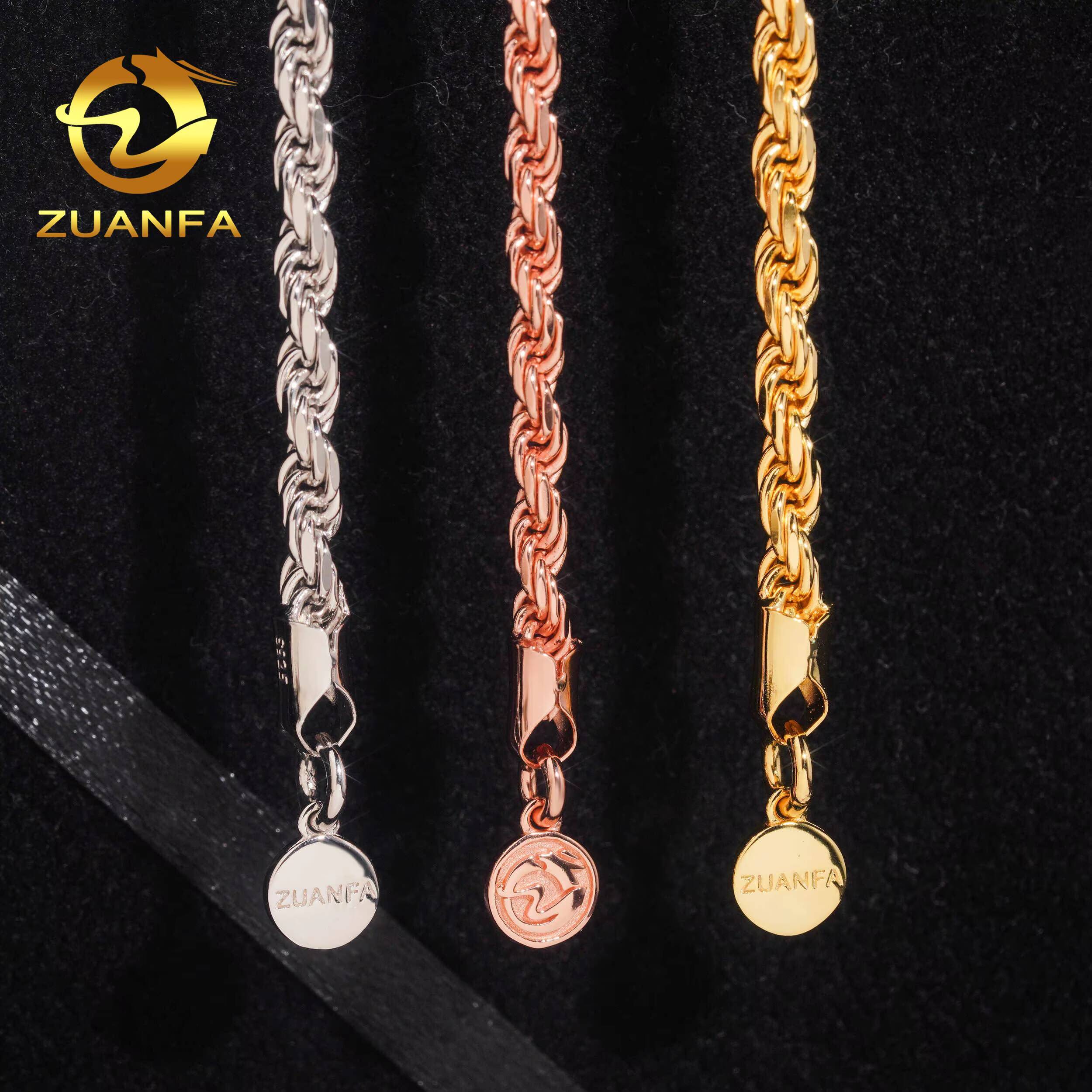 3.5mm 925 Silver Rope Chain Hip Hop Jewelry Iced Out Cuban Link Chain Pass Diamond Tester