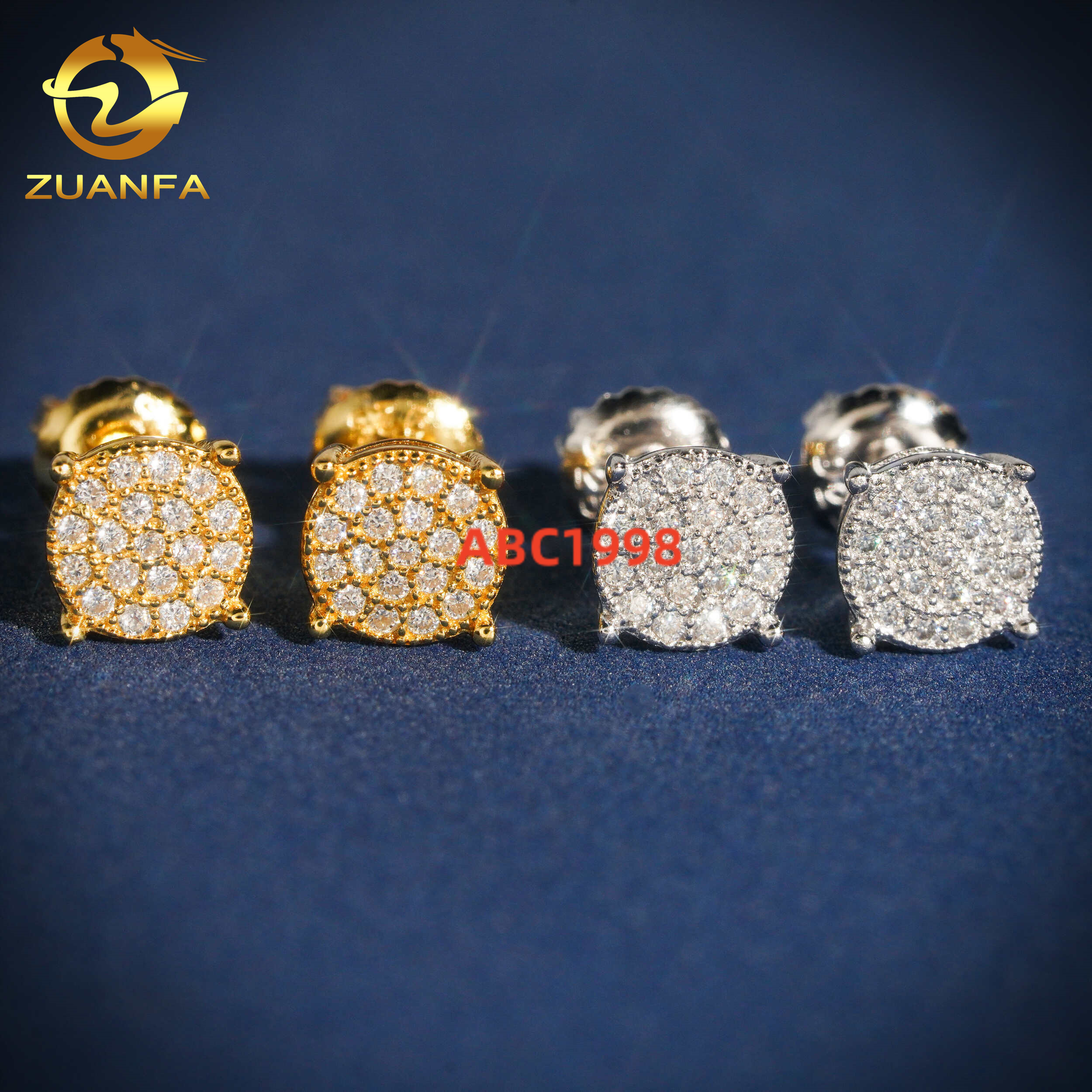 Hip Hop 14K Real White Gold Round Lab Diamond Cluster Earrings EverLasting Gift for Women Men Fine Jewelry