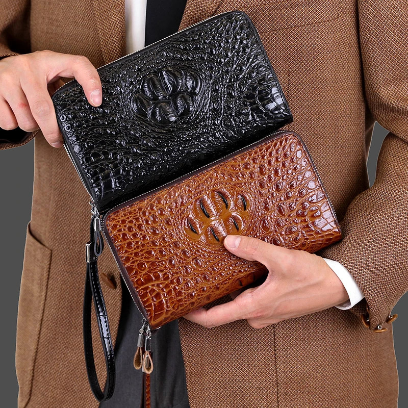 patterned leather double zipper n mens handbag wallet clutches bag clutch bags for man pochette uomo 250723