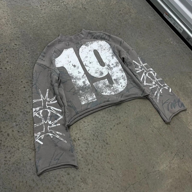 Gothic Street Style Digital Print Pattern T-Shirt Mens Fashion Hip Hop Harajuku Y2K Mens Casual Sweatshirt