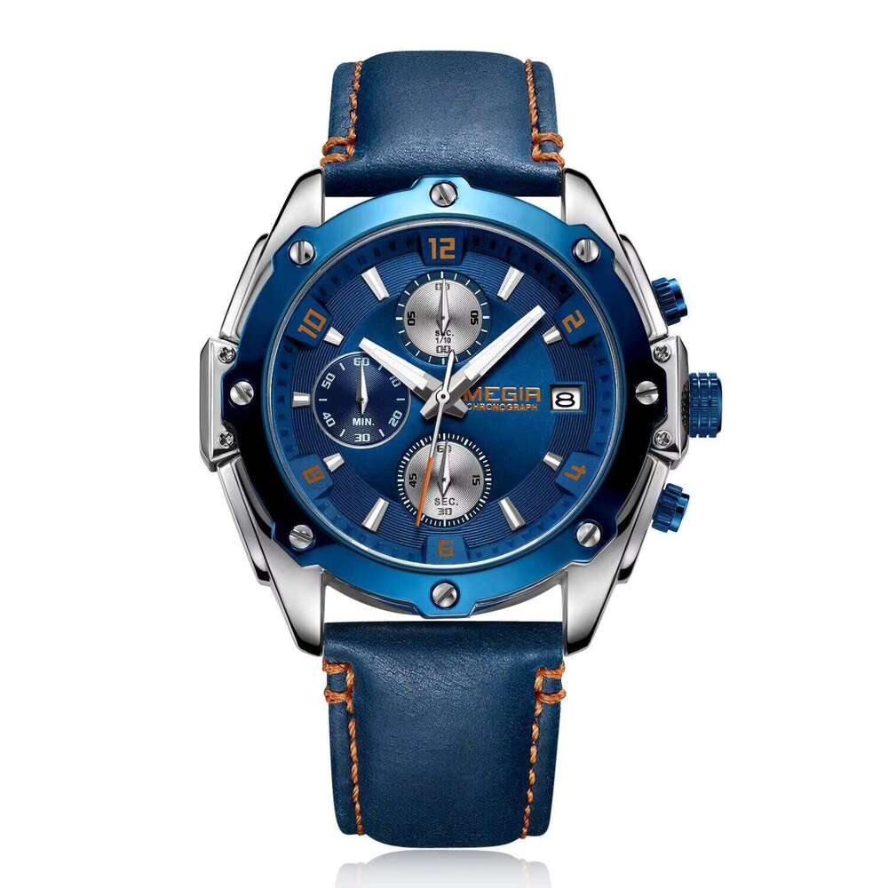 MEGIR Men's Chronograph Watch - Genuine Leather, Waterproof, Luminous, 45mm - Summer Hot Seller