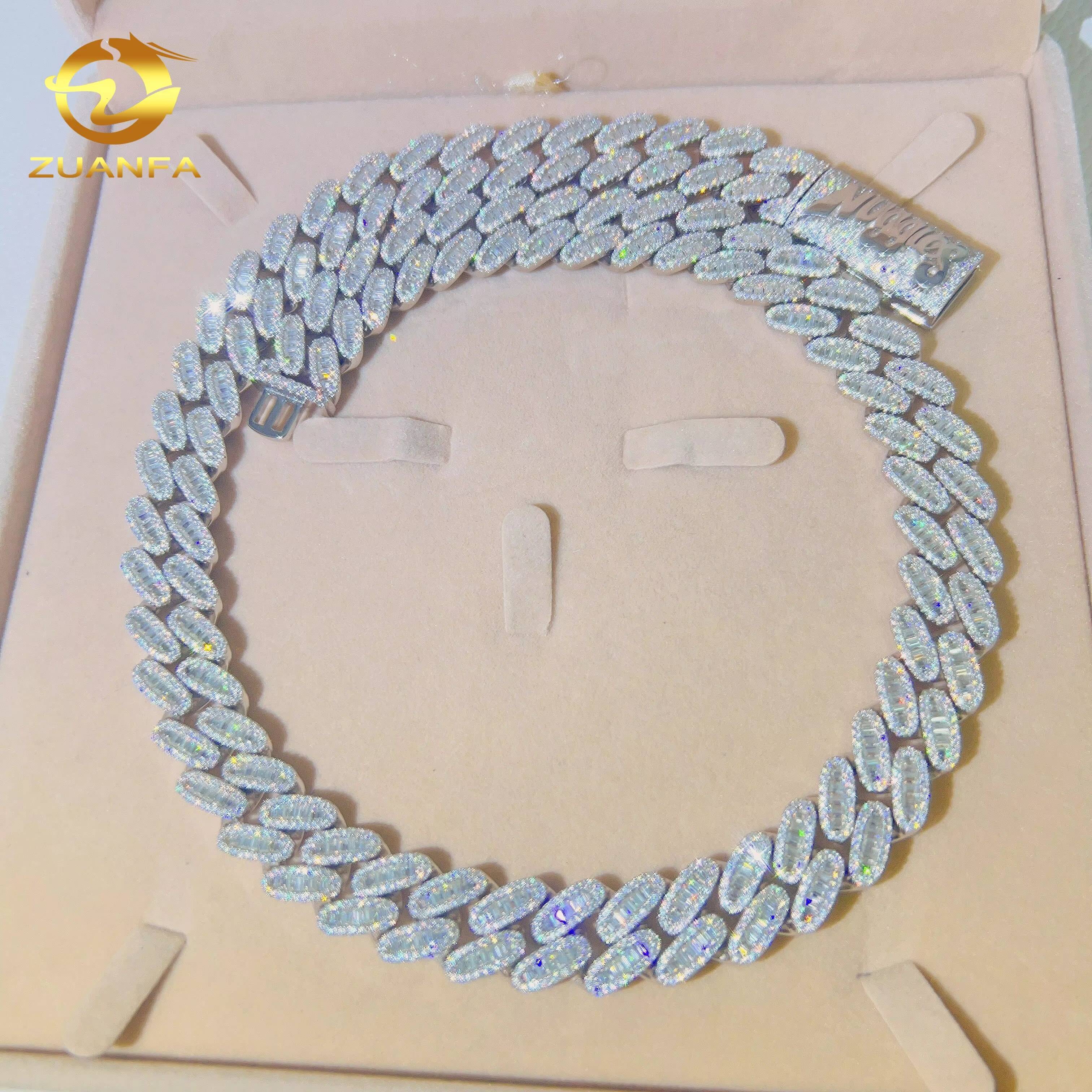 16mm Luxury Fashion Jewelry Iced Out 925 Sterling Silver Hip Hop Custom VVS Moissanite Cuban Link Chain Necklace