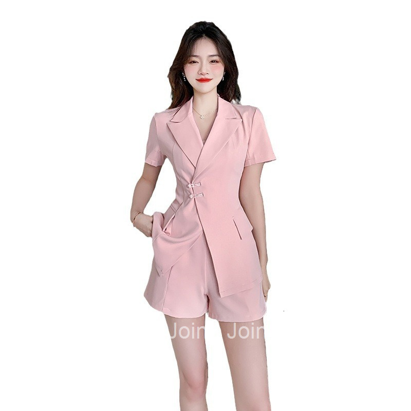 Summer New Style Elegant Slim Fit Plus Size Short Sleeve Blazer Top and Shorts Two-Piece Set for Women
