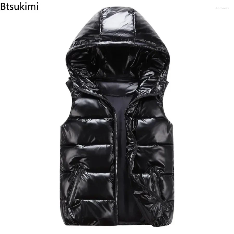Men's Vests Hooded Vest Coats Fashion Glossy Waterproof Design Couple Down Cotton Lightweight Casual Waistcoat Male Parkas