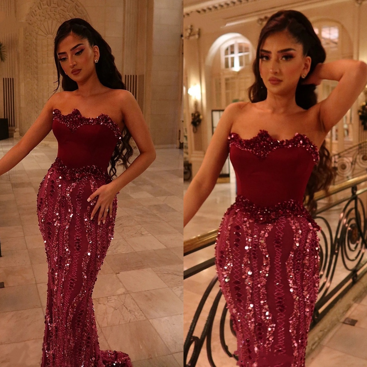 Sparkly Evening Dresses Sequins Prom Dress Strapless Slim Sleeveless Rhinestone Mermaid Princess Party Gowns Vestidos De Noche Plus Size