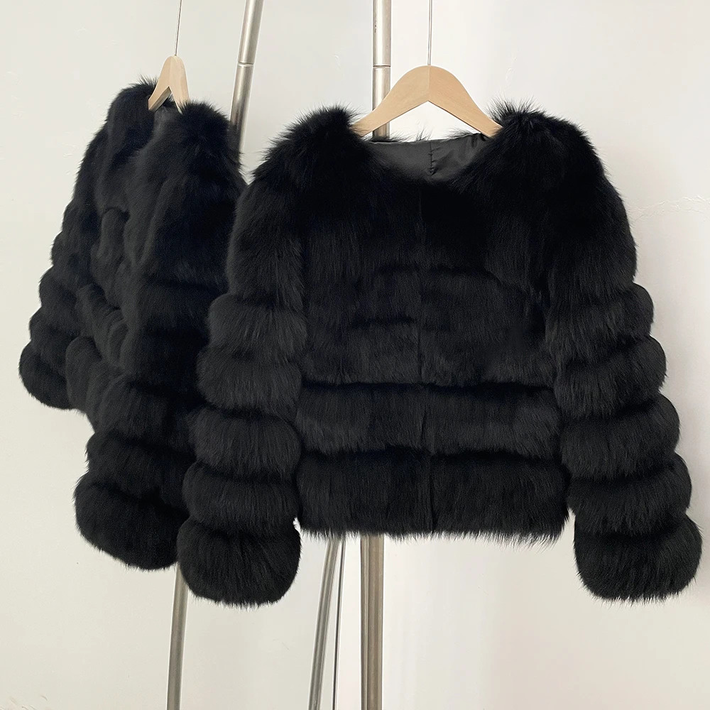 0FBUY Wholesale Natural Raccoon Fox Fur Coat Fluffy Fur Clothing Outerwear Streetwear High Quality Winter Jacket Women 250723