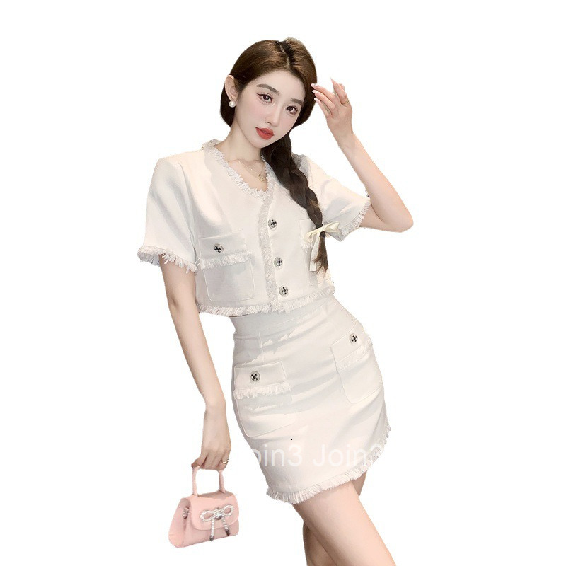 Summer New Womens Internet Celebrity French Style Elegant Short Sleeve Top + High Waist Skirt Set