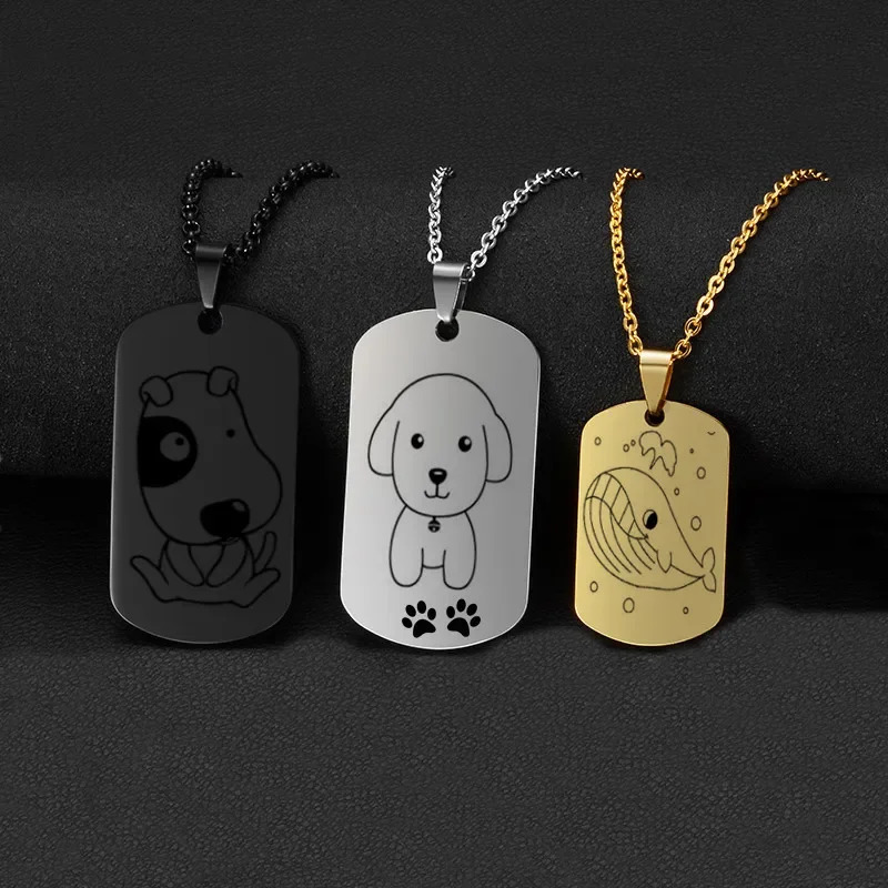 Custom Pictures Po Necklace for Women Stainless Steel Engrave Family Name Plate Neck Pendant Dog ID name Tag Gifts Punk Rock 250729