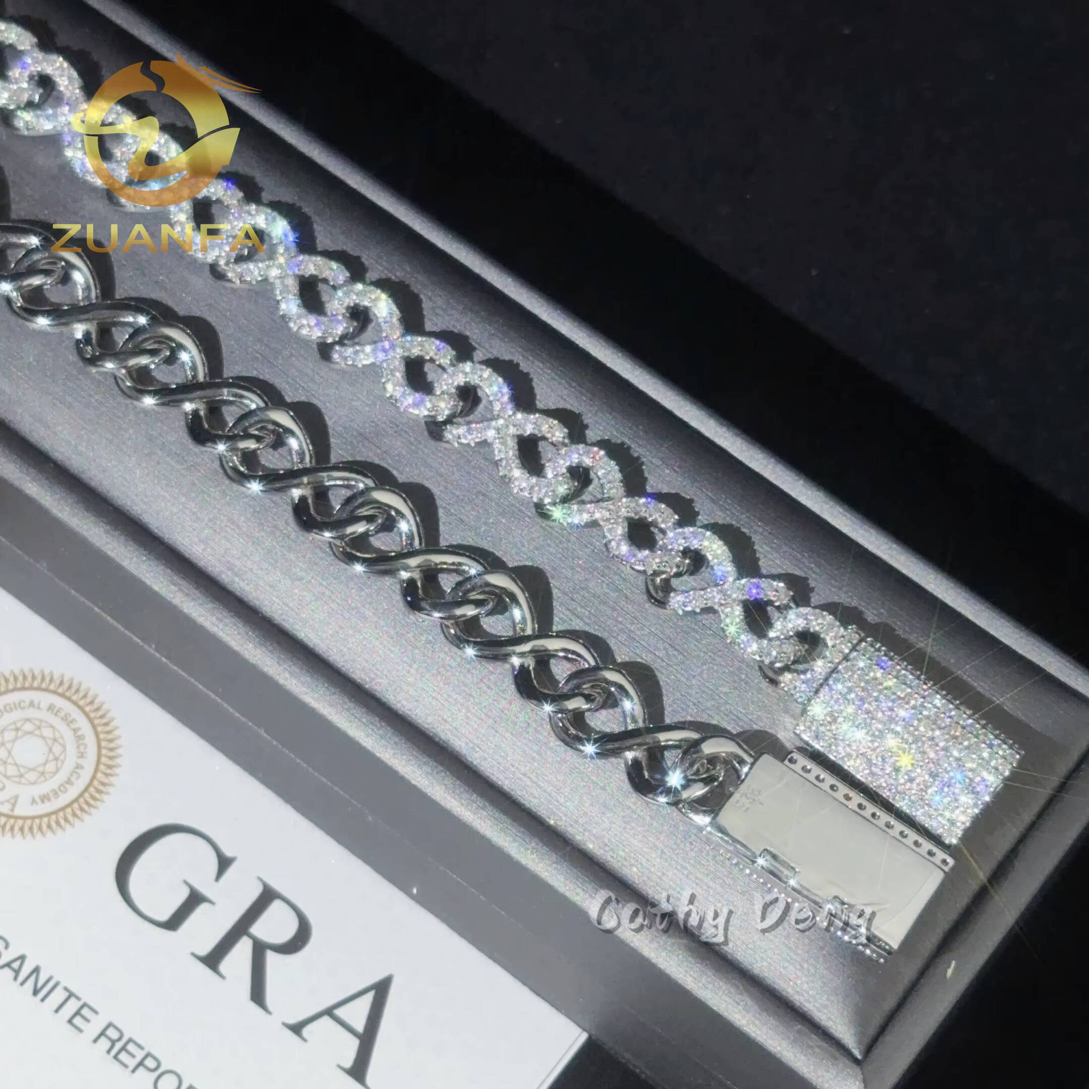 Instock Mini Infinite Cuban Link Chain Moissanite Bracelet Hip Hop Jewelry Iced Out Men Women Moissanite Bracelet 925 Silver