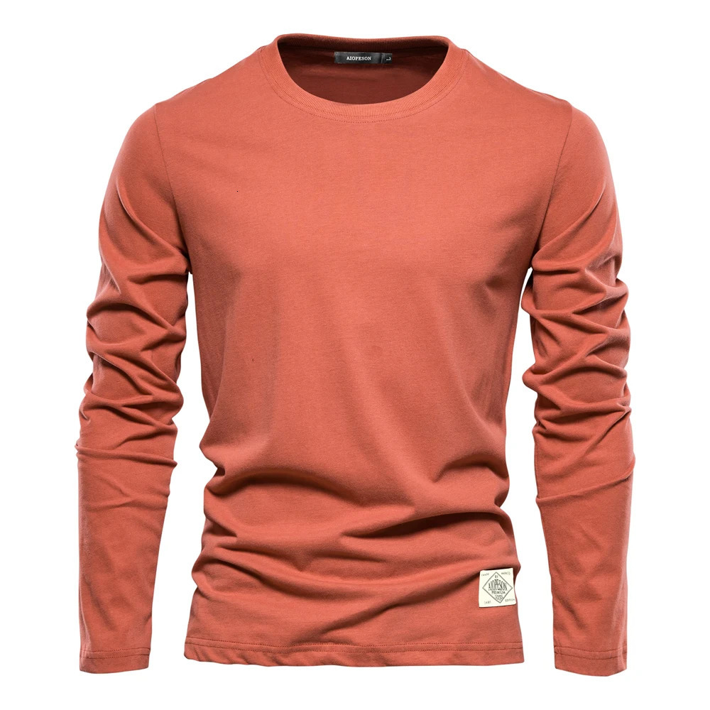 Mens Tshirts 100% Cotton Long Sleeve Casual Tops Solid Color High Quality Backing TShirt Spring Autumn Classic Clothing 250729