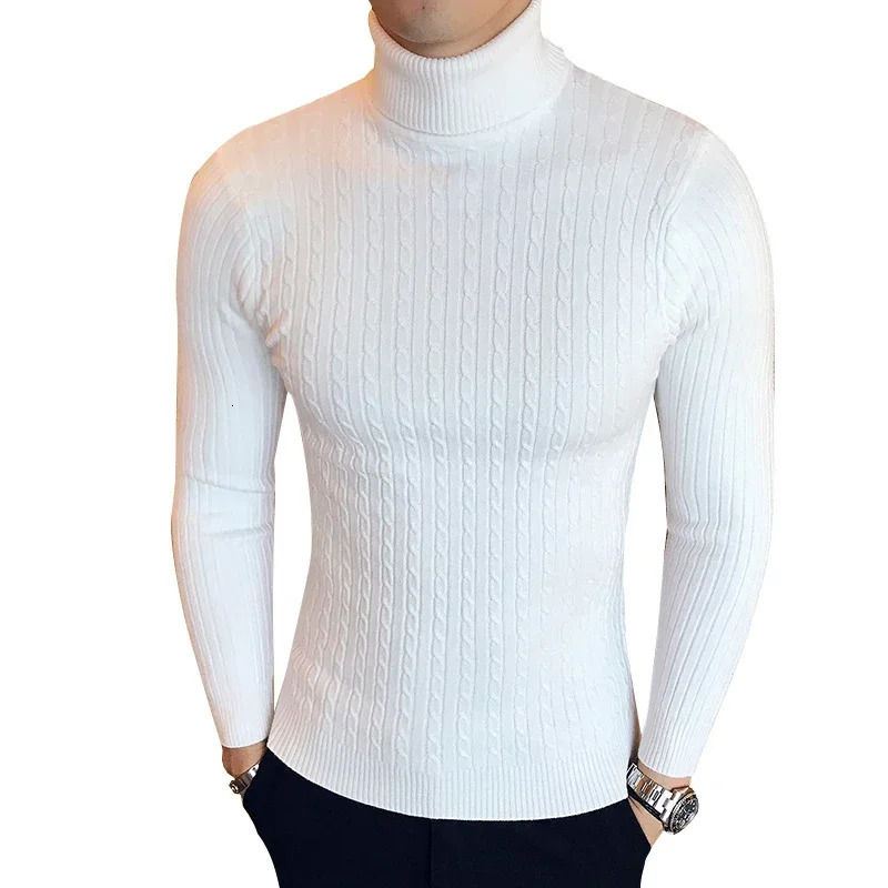 Mens High Neck Sweater Solid Color Pullover Knitted Warm Casual Turtleneck Woolen Winter Outdoor Tops 250729