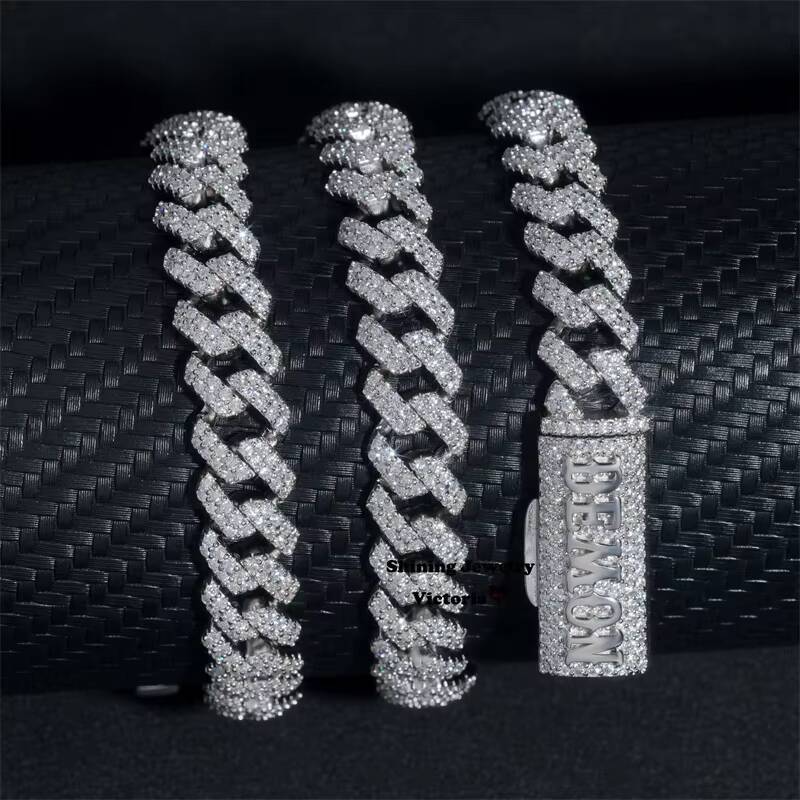 Classic Design Iced Out Men Hip Hop Necklace 10MM Moissanite Cuban Link Chain With Name Clasp