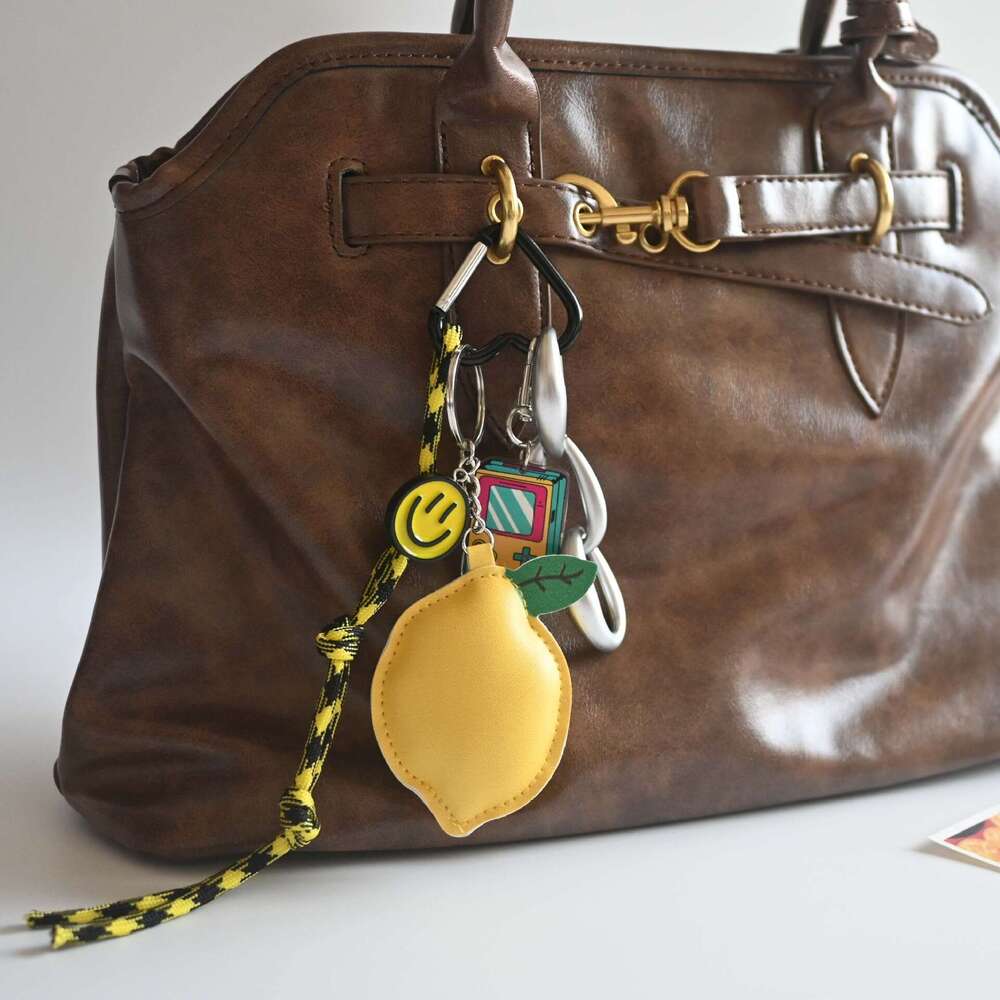 Fruit Lemon PU Leather Lanyard Women's Bag Pendant Game Console Smiley Face Charm Fresh Keychain