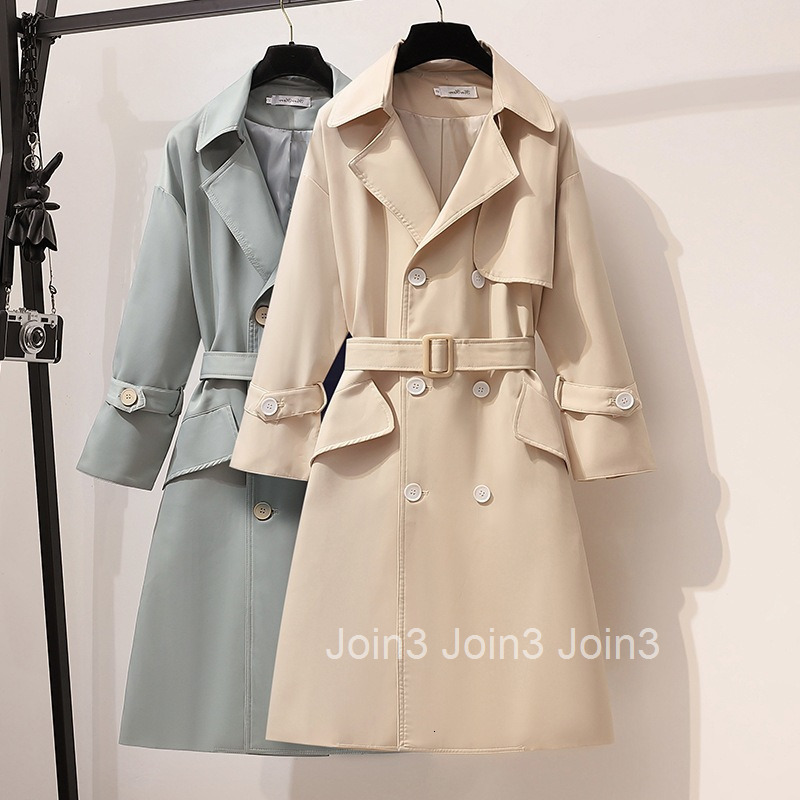 Japanese and Korean Plus Size Womens Clothing Mid-Length Trench Coat Slim Fit Personality Autumn Winter New Style Elegant Street Style Over-the-Knee