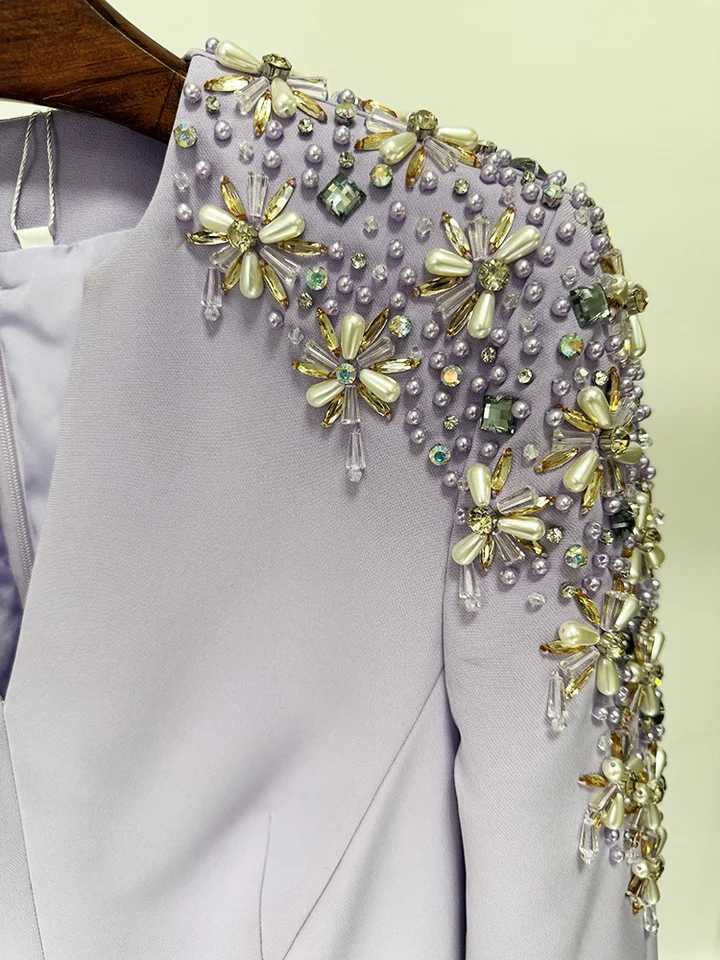 HIGH STREET Newest Fashion 2025 Designer Party Dress Womens Beaded Split Long Maxi Dress Z250728