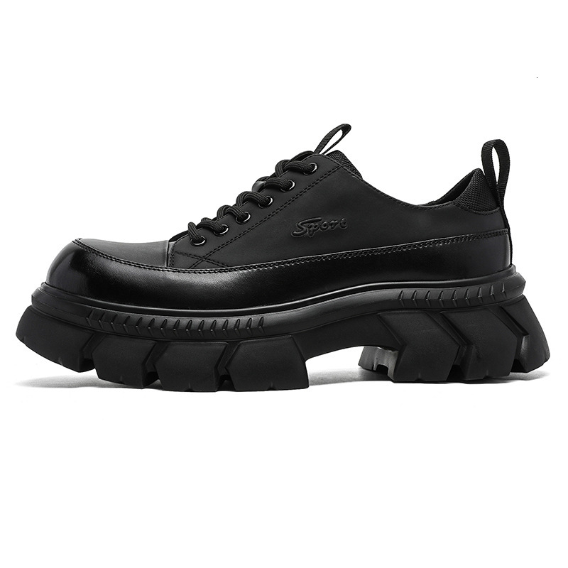 Casual Breathable Spring and Autumn New Men's British Style Business Formal Versatile Low-top Height-increasing Black Leather Shoes