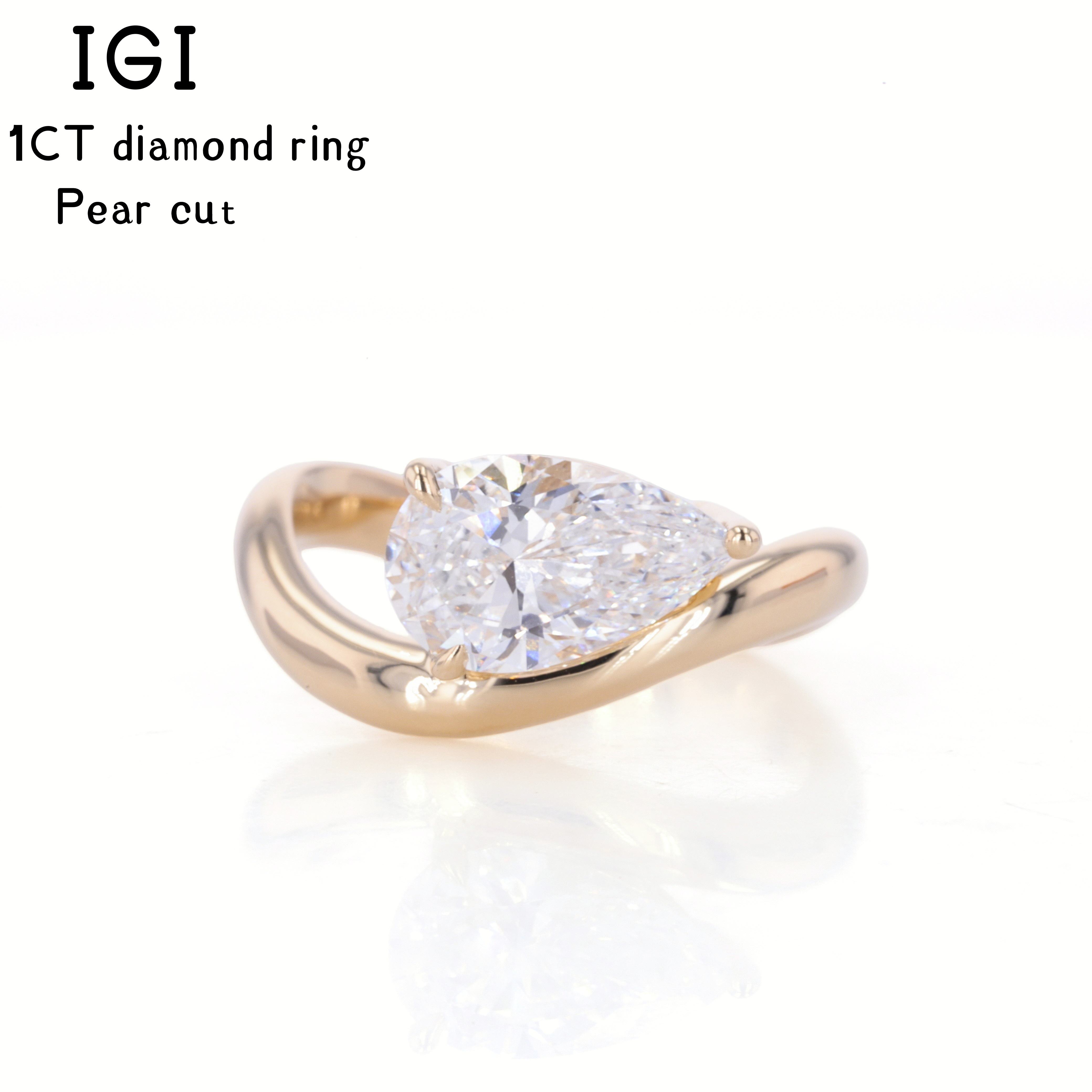 Custom 1ct D VS1 18k Yellow Gold IGI HPHT CVD Certificate Diamonds Engagement Ring CVD Pear Shape Certififed Lab Grown Diamond Rings