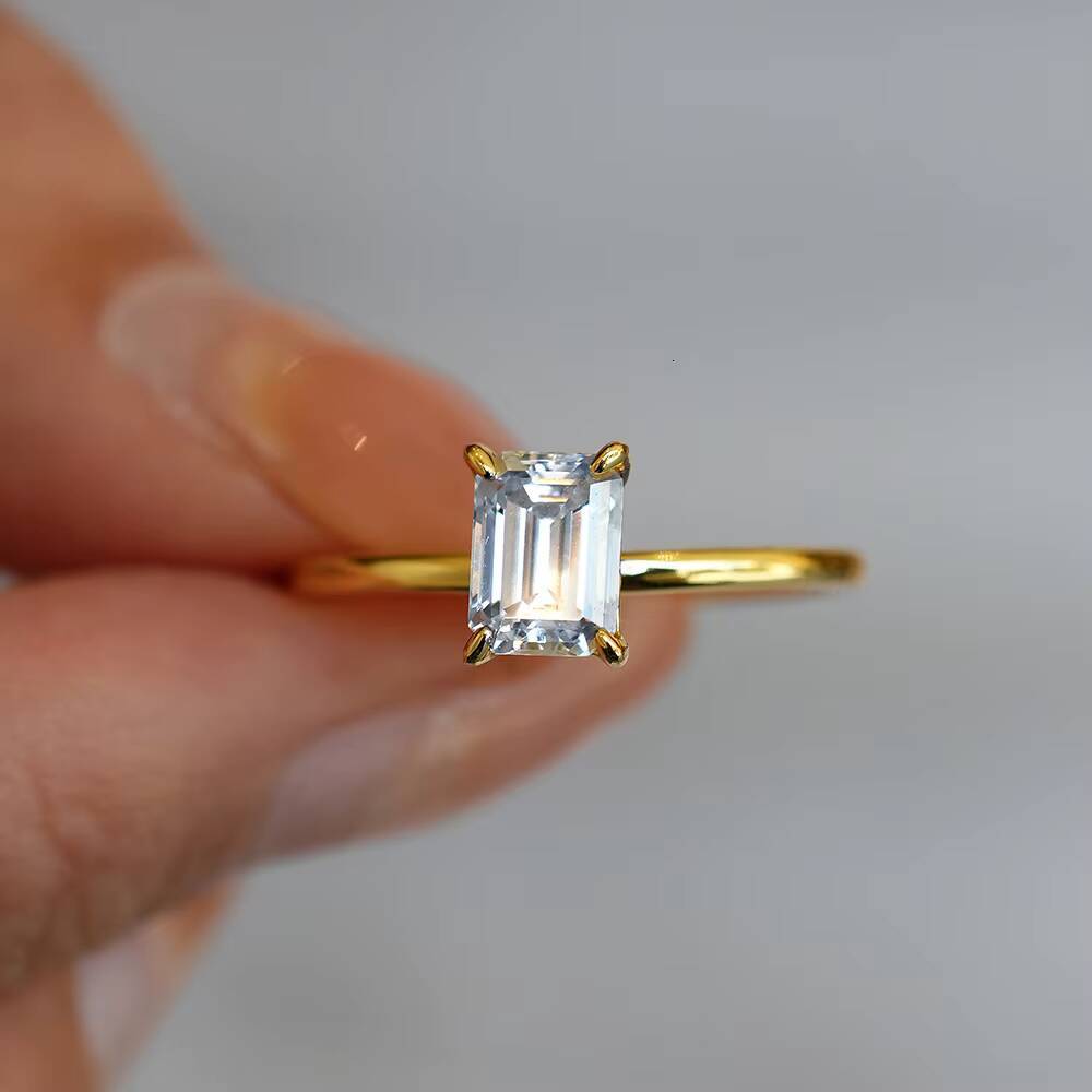 Custom 10K 14K 18K Yellow Gold Plated Engagement 1ct Lab Grown Diamond Moissanite Rings Emerald Cut vvs 1 Ct S925 Silver