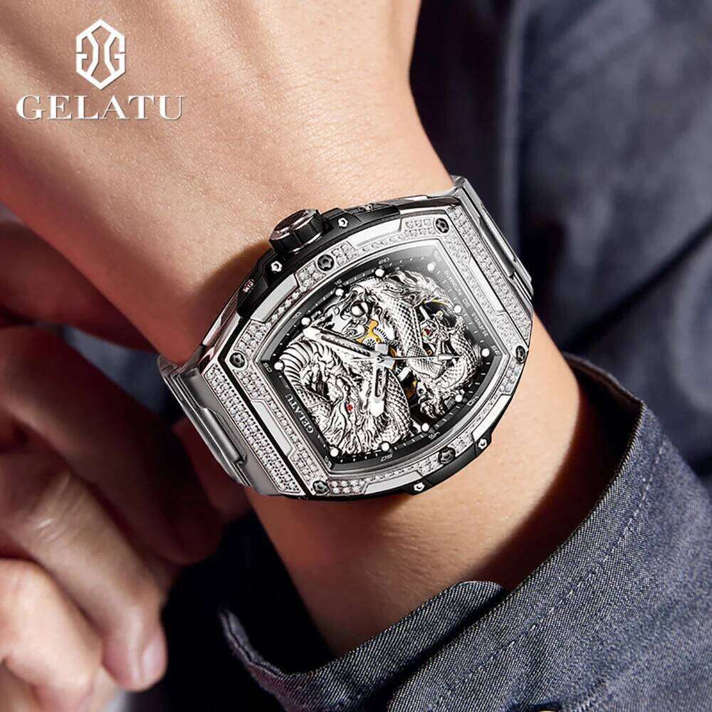 GELATU 6021 Top Brand Fashion Mechanical Watch For Men Hollow Waterproof Luminous Men's Wristwatch Original Man Watches
