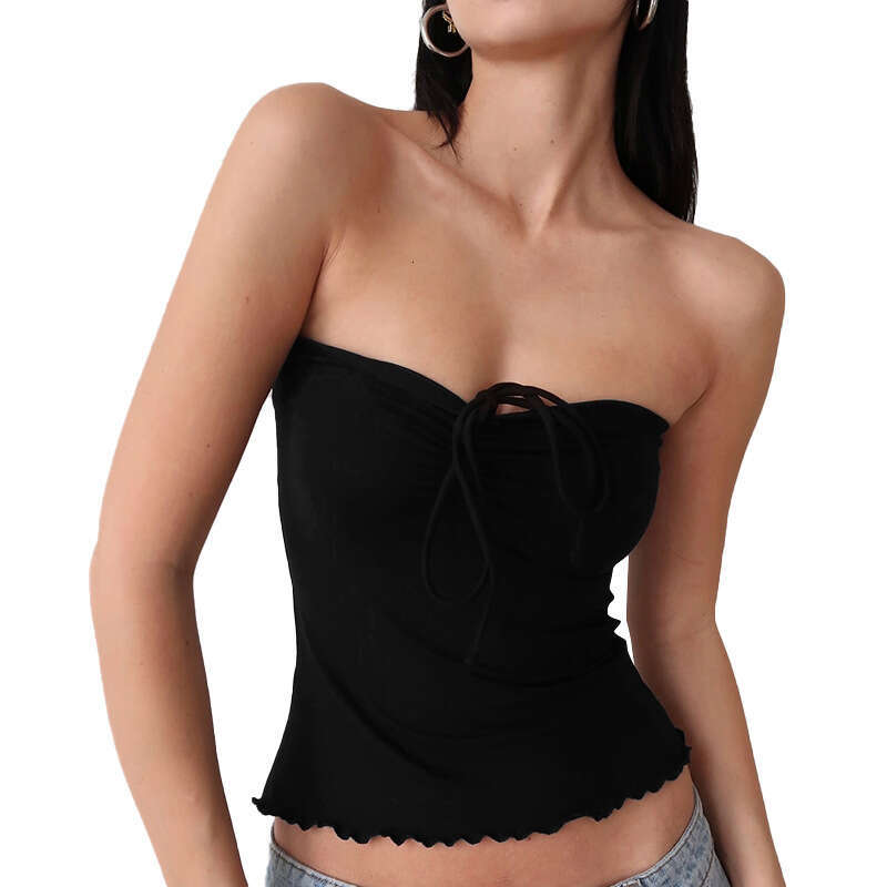Ytp237 Women's Summer New Lace-Up Halter Ruched Tube Backless Ruffle T-Shirt Top For Women B5
