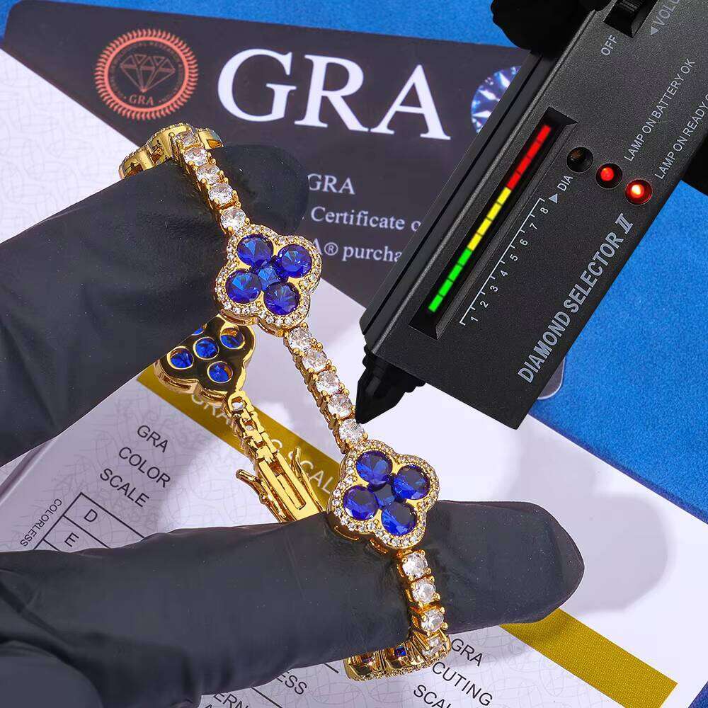 Eskeem Jewelry Bracelet Sterling Sier VVS Moissanite Blue Clover Fashion Unisex Gift Pass Dia Test