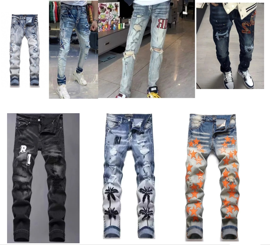 5A designer jeans for men Trousers for mens Denim embroidery Jeans Men Black Pants High-end Quality Straight Retro Ripped Biker Jean Slim Fit Motorcycle Clothing