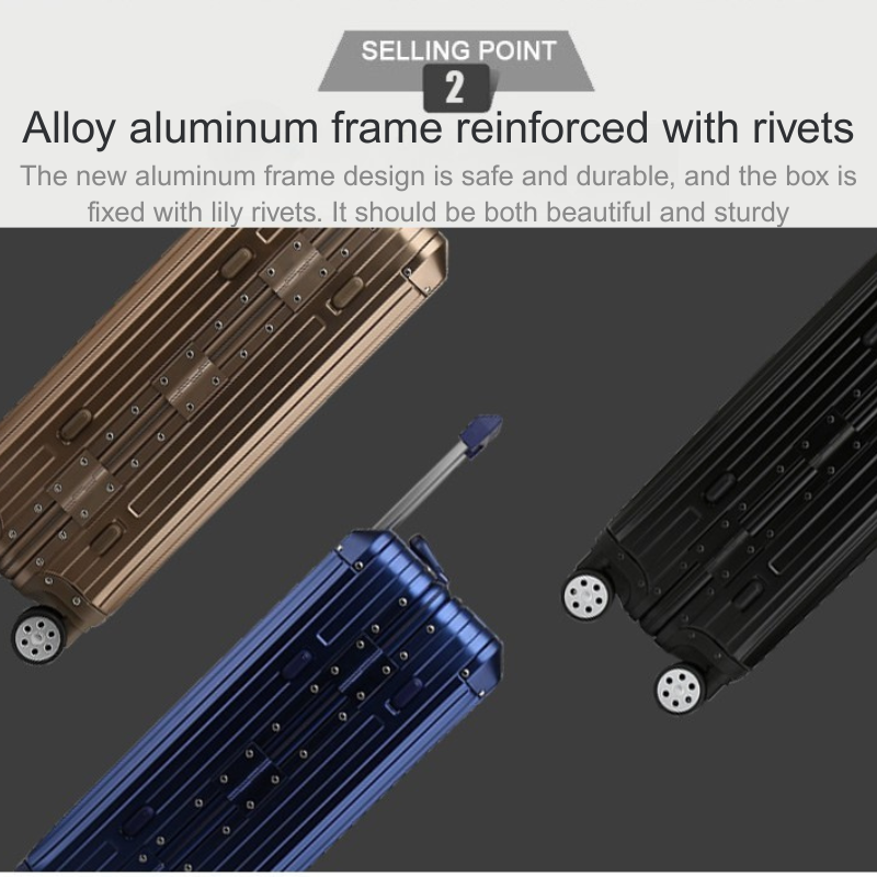 Aluminum-Magnesium Alloy Lightweight Rolling Luggage - Durable 20 Inch Cabin Suitcase for Easy Travele
