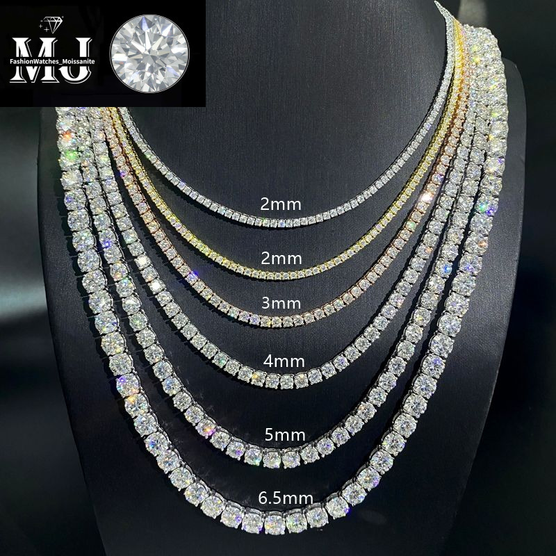 necklace Hip Hop Sterg Sier 2mm 3mm 4mm 5mm 6.5mm VVS Moissanite Dia Necklace moissanite tennis chain