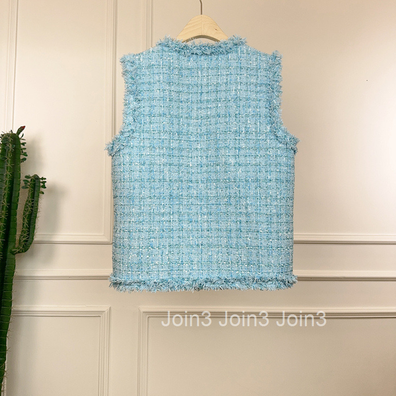 Summer Autumn New Fashion Small Fragrance Style Plaid Tweed Hip-Covering Vest Women Slimming Jacket Womens Top