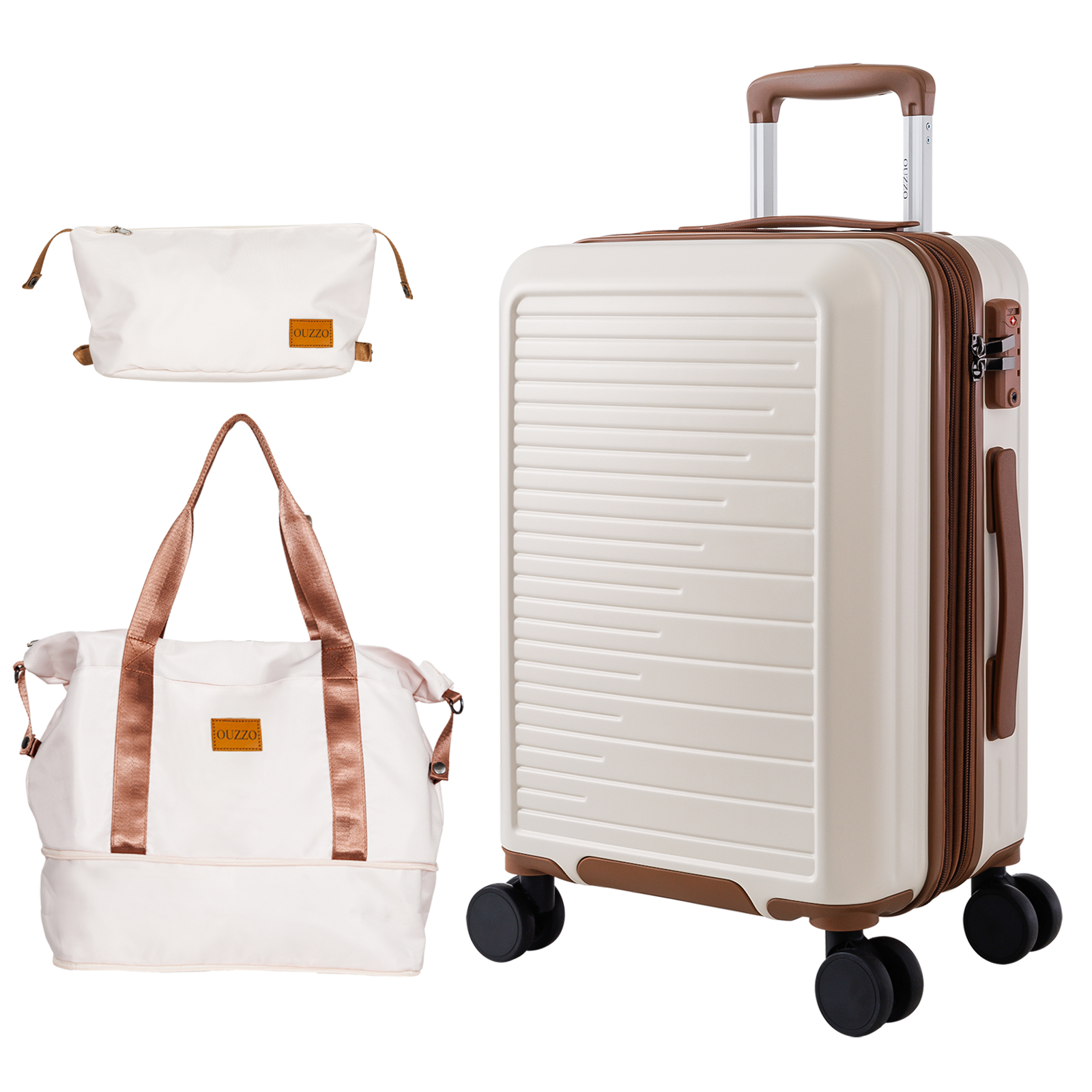 20" White and Black Expandable Carry-On PC Luggage Set Business Luggage Travel Suitcase maleta koffer with TSA lock with Duffle bag