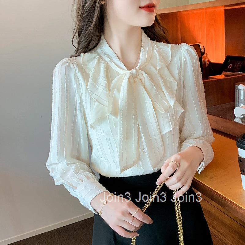 Autumn Winter Plus Size Women Bowknot Chiffon New Design Stylish Fleece Lined Long Sleeve Shirt Top Base Shirt