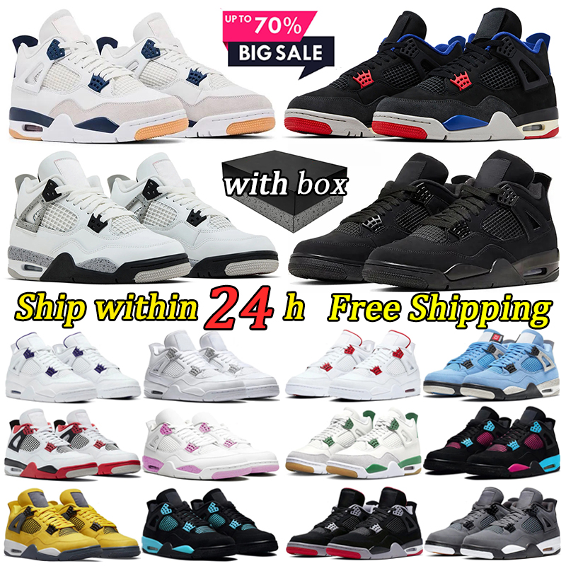 Mens shoes 4 Black Cats White Thunder Leather rubber Basketball shoes Mens Womens sneakers Breathable Military Blue fear Bred outdoor sports trainers