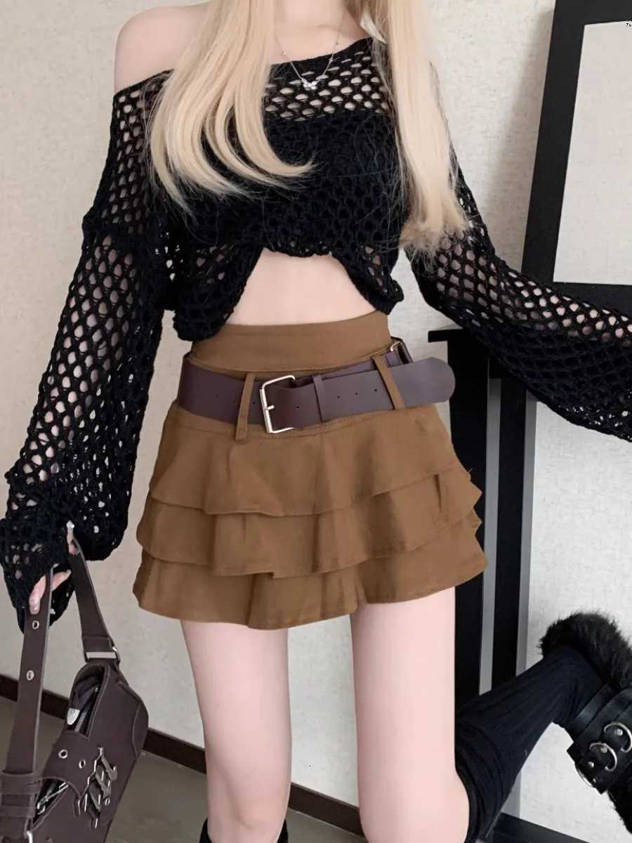 2K Low Rise Skirt Teen-Girl Tiered Ruffle Mini Skirt With Belt Short Skort Miniskirt Women E-Girl 90s Outfit R250728