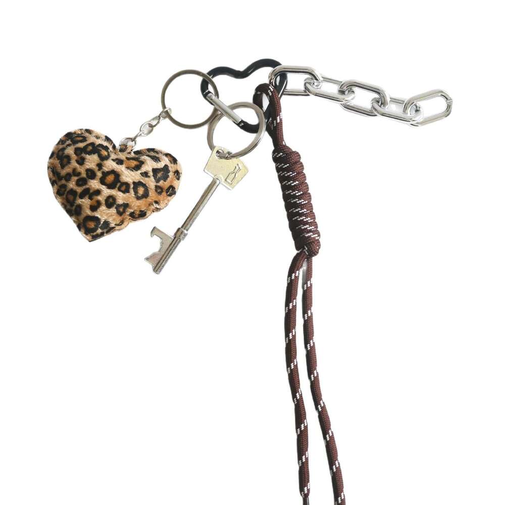 New Braided Rope Keychain Pendant Leopard Heart Versatile Miu Style Bag Accessory Phone Lanyard